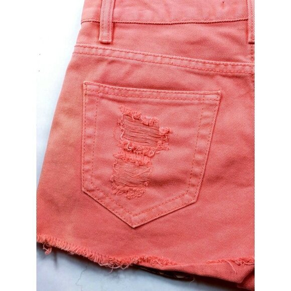 Forever 21 Orange Studded Raw Hem Jean Shorts Size 26 - Picture 3 of 6